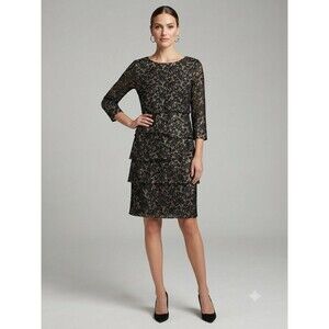 Tahari ASL Bonded Stretch Floral Lace Tiered Dress